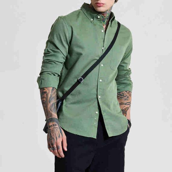 Green Slim Fit Linen Blend Shirt