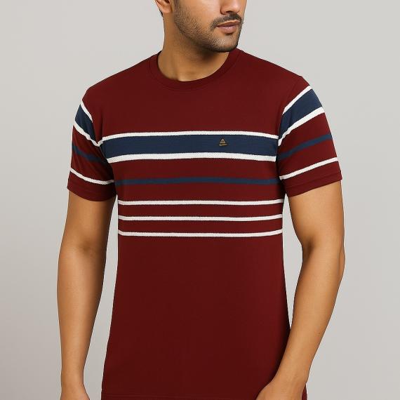 STRIPED ROUND NECK PRINT. T-SHIRT