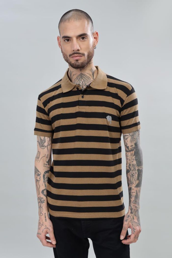 Brown Stripes || 100% Cotton Polo T-Shirt